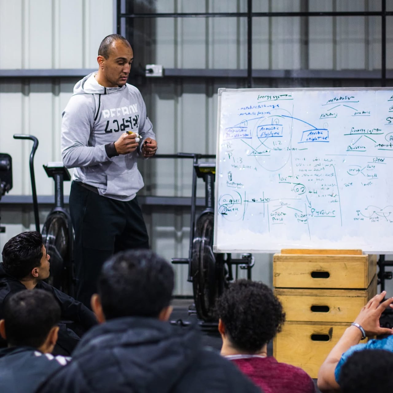 Yehia teaching athletes during a practical session.